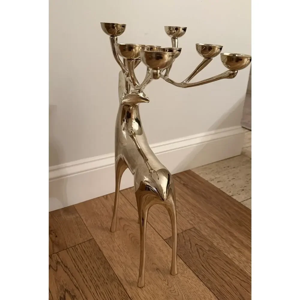 Large Silver Plate Pottery Barn Reindeer Candelabra 10 Points Stands 20